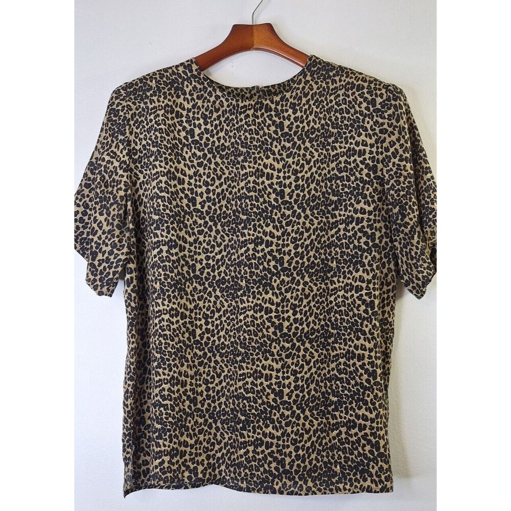 Vtg QUO-SILK 100% Silk Leopard Print Animal Print Top Women's Sz M Cottage Core